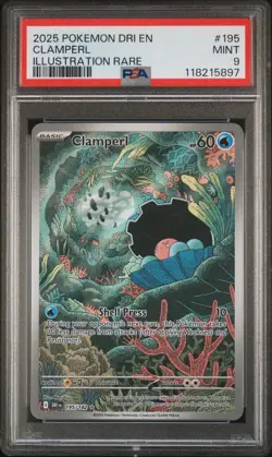 2025 POKEMON DRI EN-DESTINED RIVALS ILLUSTRATION RARE #195 CLAMPERL PSA 9 - Image 1
