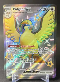 Pokemon TCG Pidgeot EX 221/091 Paldean Fates Shiny Rare Foil Card NM - Image 1