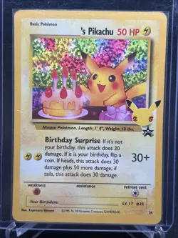 Birthday Pikachu Pokemon Trading Card #24 Celebrations Classic Collection - Image 1
