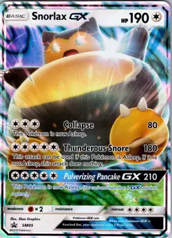 2016 Pokemon Sun & Moon Snorlax GX #SM05 Black Star Promo Holo Full Art MP - Image 1