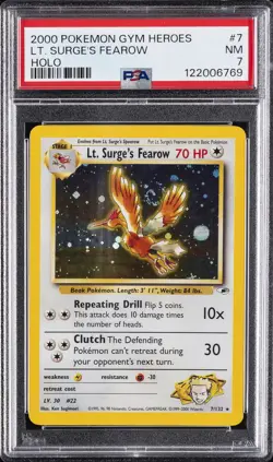 2000 POKEMON GYM HEROES HOLO #7 LT. SURGE'S FEAROW PSA 7 - Image 1