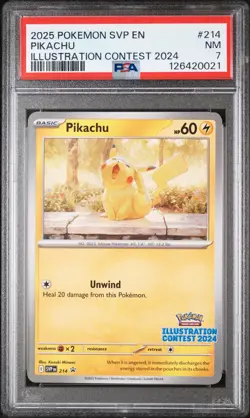 2025 POKEMON SVP EN-SV BLACK STAR PROMO ILLUSTRATION CONTEST 2024 PIKACHU PSA 7 - Image 1
