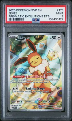 2025 POKEMON PRISMATIC EVOLUTIONS ELITE TRAINER BOX PROMO #173 EEVEE PSA 9 - Image 1