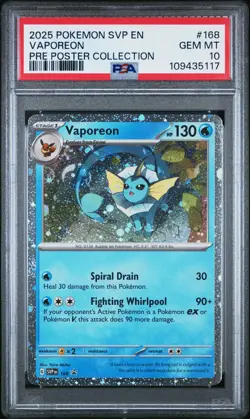 2025 POKEMON PRISMATIC EVOLUTIONS POSTER COLLECTION PROMO VAPOREON PSA 10 - Image 1