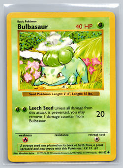 Pokemon Card Bulbasaur 44/102 Shadowless Base Set WOTC Vintage LP - Image 1