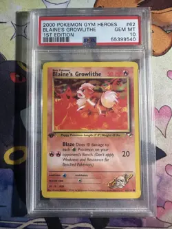 Pokemon Cards: Gym Heroes 1st Edition Common : Blaine's Growlithe 62/132 PSA 10 - Image 1