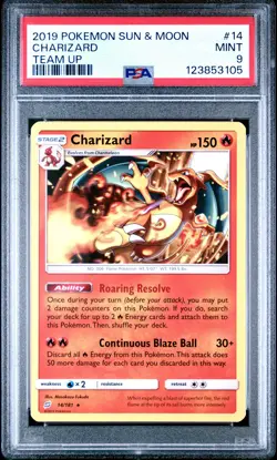 2019 POKEMON SUN & MOON TEAM UP #14 CHARIZARD PSA 9 - Image 1