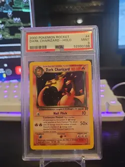 2000 Pokemon Team Rocket Dark Charizard 4/82 Unlimited Holo PSA 9 SWIRL - Image 1