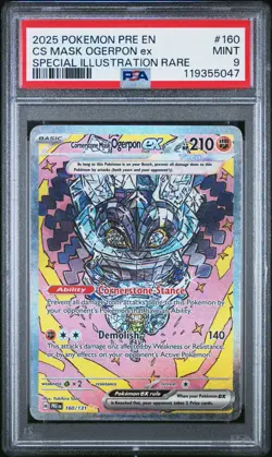 2025 POKEMON PRE EN-PRISMATIC EVOLUTIONS #160 CORNERSTONE MASK OGERPON EX PSA 9 - Image 1