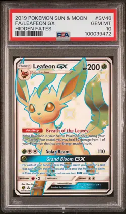 2019 POKEMON SUN & MOON HIDDEN FATES #SV46 FULL ART/LEAFEON GX PSA 10 - Image 1