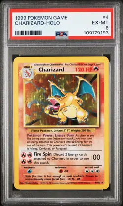 1999 POKEMON BASE SET UNLIMITED #4 CHARIZARD-HOLO PSA 6 - Image 1