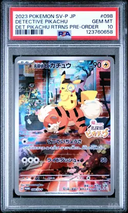 2023 POKEMON JPN SV-P PROMO #098 DETECTIVE PIKACHU PSA 10 - Image 1