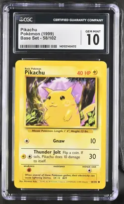 1999 Pokemon Base Set Pikachu #58/102 CGC 10 - Image 1