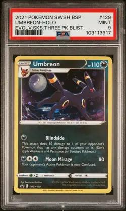 2021 POKEMON SWSH BLACK STAR PROMO #129 UMBREON-HOLO PSA 9 - Image 1