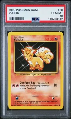 Pokemon Vulpix Base Set Unlimited #68 PSA 10 Gem Mint - Image 1