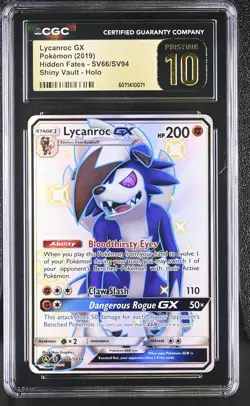 CGC 10 PRISTINE Lycanroc GX Hidden Fates SV66/SV94 Shiny Vault Holo Pokemon Card - Image 1
