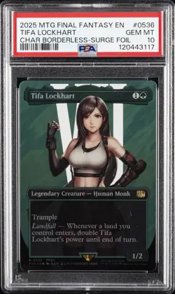 2025 MTG FINAL FANTASY CHARACTER BORDERLESS-SURGE FOIL TIFA LOCKHART PSA 10 - Image 1