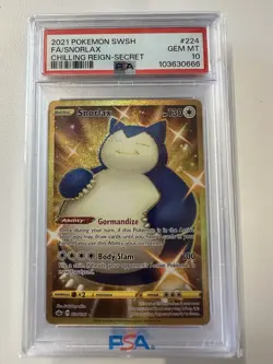 Snorlax 224/198 Chilling Reign Pokemon PSA 10 Gem Mint Gold Secret Rare - Image 1
