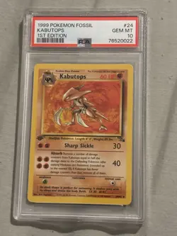 PSA 10 1999 Pokemon Kabutops 1st edition #24 Pokemon Fossil - Image 1