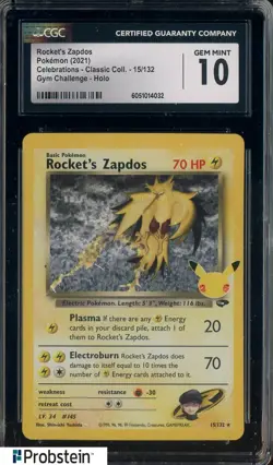 2021 Pokemon Celebrations Classic #15 Rocket's Zapdos Gym Chall CGC 10 GEM - Image 1