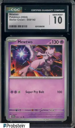 2024 Pokemon Stellar Crown #059/142 Mewtwo Reverse Holo CGC 10 GEM MINT - Image 1