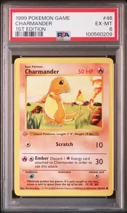 1999 POKEMON BASE SET 1ST EDITION #46 CHARMANDER PSA 6 - Image 1