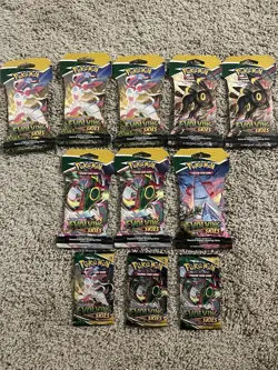 Pokemon TCG Evolving Skies Booster Pack, Unopened, Sealed, 11 Packs Total - Image 1