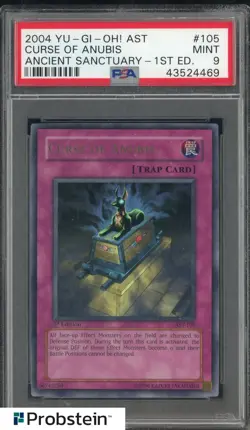 2004 Yu-Gi-Oh! AST Ancient Sanctuary 1st Ed #105 Curse of Anubis PSA 9 MINT - Image 1