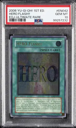 2006 YU-GI-OH! EOJ-ENEMY OF JUSTICE 1ST ED-ULTIMATE RARE HERO FLASH!! PSA 10 - Image 1
