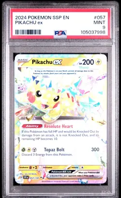 MINT✨ 2024 Pokemon SSP EN Surging Sparks Pikachu EX 057 PSA 9 - Image 1