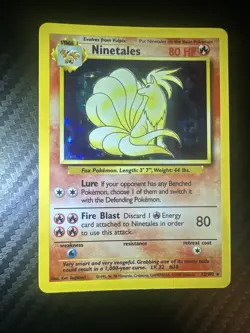 Pokemon TCG Ninetales Base Set Holo Card 12/102 Unlimited Rare, LP/NM Condition - Image 1