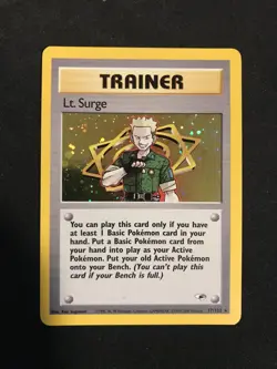 SWIRL Lt. Surge Holo Gym Heroes Unlimited Card 17/132 Vintage MP Pokemon - Image 1