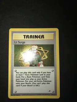 SWIRL Lt. Surge Holo Gym Heroes Unlimited Card 17/132 Vintage MP Pokemon - Image 2