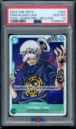 TRAFALGAR LAW ST02-009 SR SUPER PRE-RELEASE PSA 10 GEM MINT, 2022 ONE PIECE CARD - Image 1