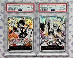 Monkey D Luffy ST13-003 & ST21-001 PSA10 One Piece Leader Card Sequential Number - Image 1