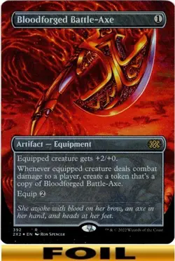 1x - Bloodforged Battle-Axe - FOIL BORDERLESS #392 - Double Masters 2022 MTG - Image 1