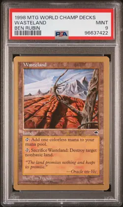 1998 MTG WORLD CHAMP DECKS BEN RUBIN WASTELAND PSA 9 - Image 1