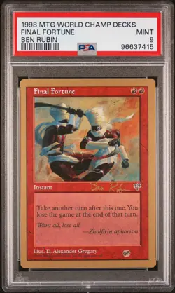 1998 MTG WORLD CHAMP DECKS BEN RUBIN FINAL FORTUNE PSA 9 - Image 1
