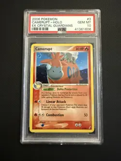 PSA 10 CAMERUPT 3 HOLO EX CRYSTAL GUARDIANS POKEMON SWIRL - Image 1