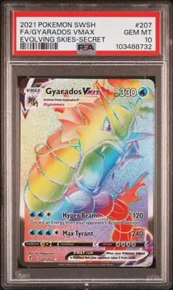 PSA 10 Gyarados VMAX Rainbow (Secret) 207/203 Swsh07: Evolving Skies Pokemon - Image 1