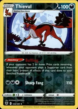 💫Pokemon TCG - Thievul - Reverse Holo - 104/189 - Astral Radiance NM💫 - Image 1