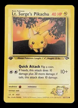 Pokemon TCG Gym Challenge Lt. Surge's Pikachu Card 84/132 1st Edition - Image 1