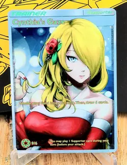 Pokemon Cynthia Gaze Anima Waifu Sexy Doujin ACG DIY Trainer Art Card Holo - Image 1