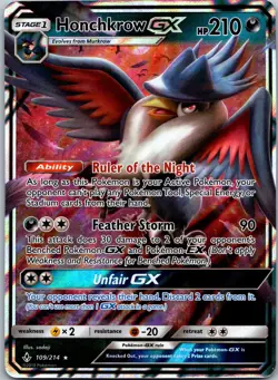 Honchkrow GX 109/214 SM - Unbroken Bonds NM Pokemon Card TCG NM - Image 1
