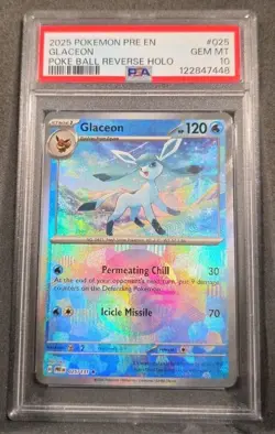 POKEMON CARD GLACEON POKE BALL REVERSE HOLO 25 PRE EN #25 GRADED PSA 10 GEM MINT - Image 1