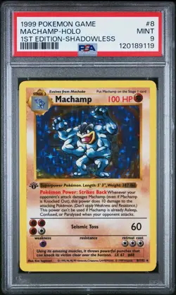 1999 POKEMON BASE SET 1ST EDITION SHADOWLESS #8 MACHAMP HOLO PSA 9 - Image 1