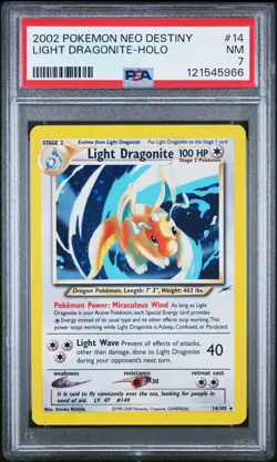 2002 Pokemon Neo Destiny Light Dragonite Holo #14 PSA 7 - Image 1