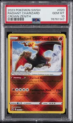 2023 POKEMON SWORD & SHIELD CROWN ZENITH #020 RADIANT CHARIZARD PSA 10 - Image 1