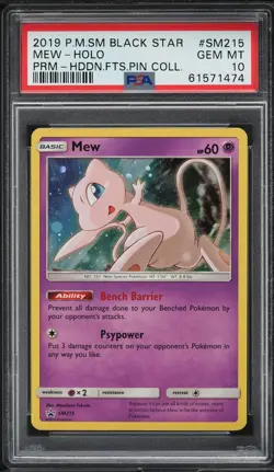 2019 Pokemon Mew Holo Hidden Fates Pin Collection: Mew SM215 - PSA 10 - Image 1