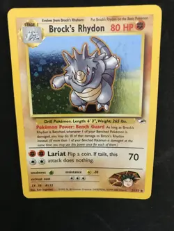 Brock's Rhydon 2/132 Gym Heroes Holo Pokemon Card MP clean front - Image 1
